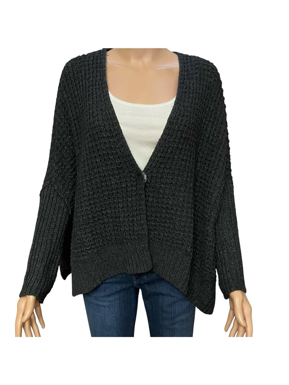 Free People Breeze Chunky Knit Cardigan Small Open Knit Gray Oversized Boho